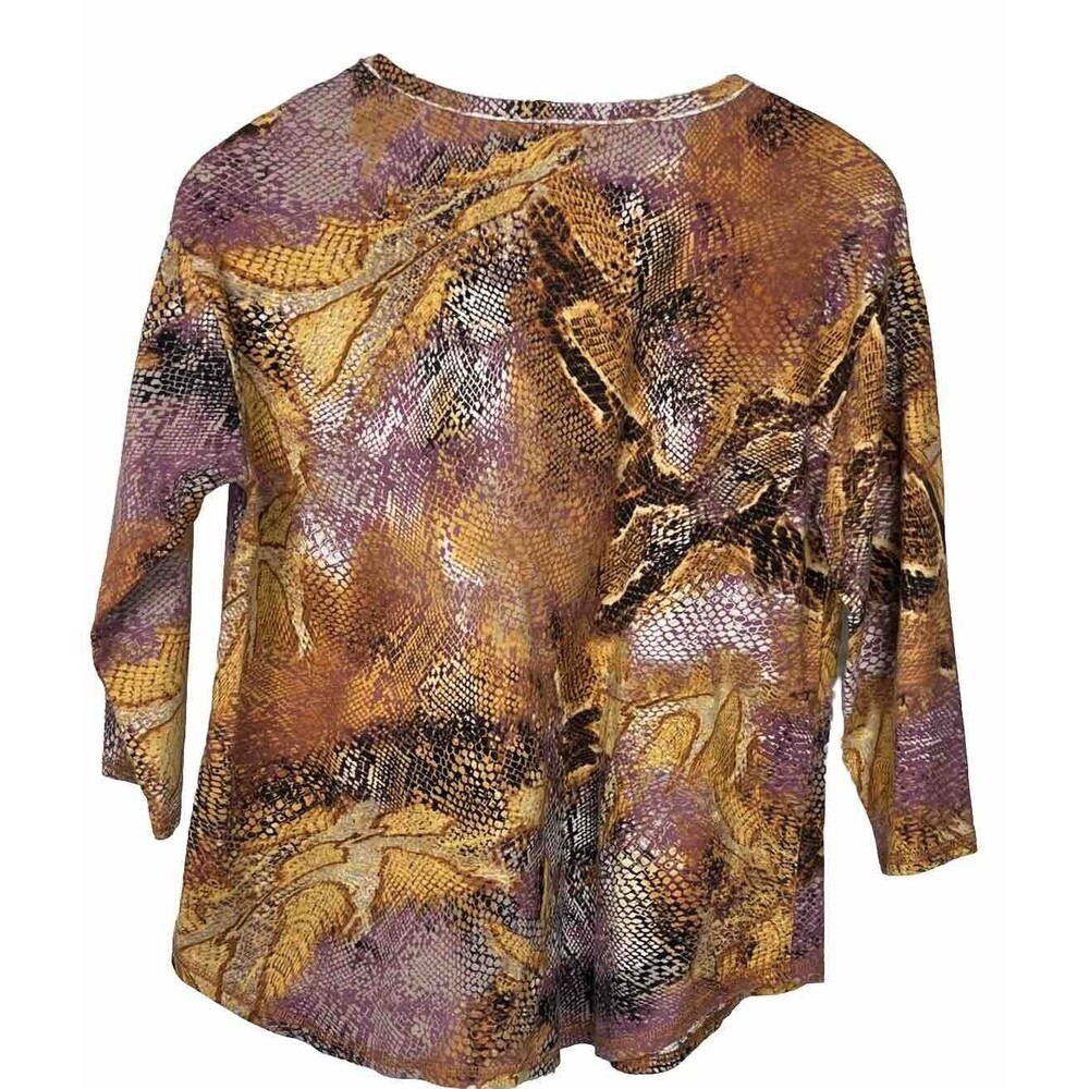 Westbound Top Snakeskin Print T Shirt Long Back Gold Purple Petite Small PS Rock - Picture 2 of 3